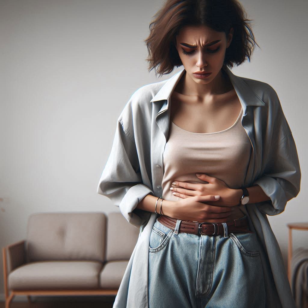 photo of a woman holding her stomach